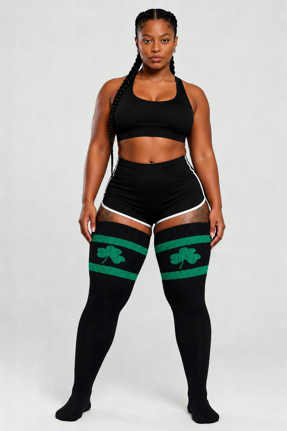 Plus-size green shamrock print slouch socks, st. patrick's day style