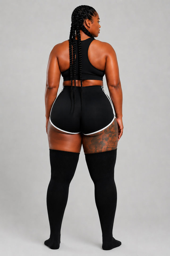 Black plus size thigh high socks