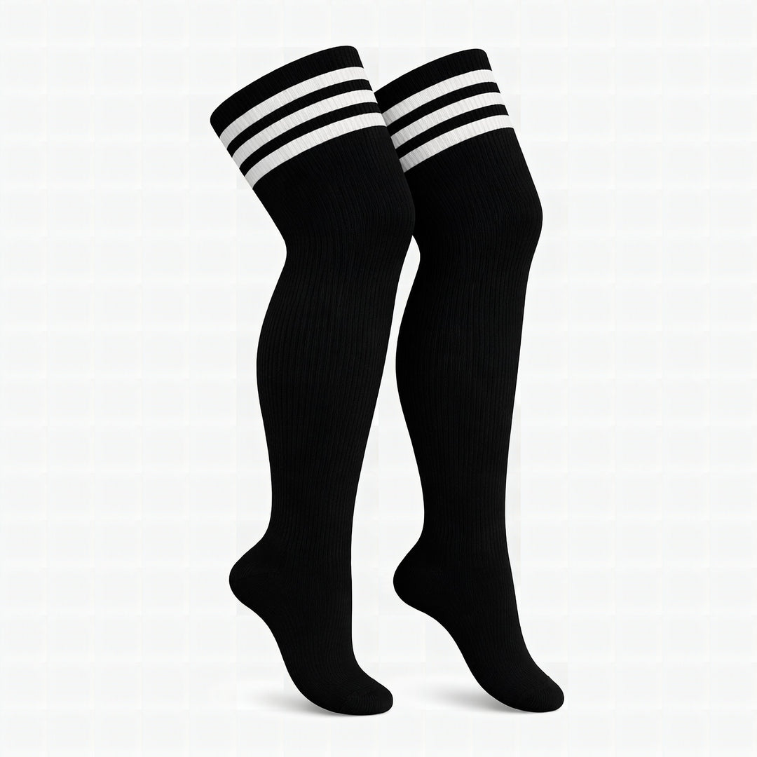 Black socks with white horizontal stripes