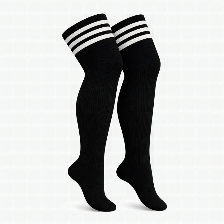 Black socks with white horizontal stripes