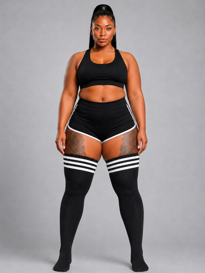 Black socks with white horizontal stripes
