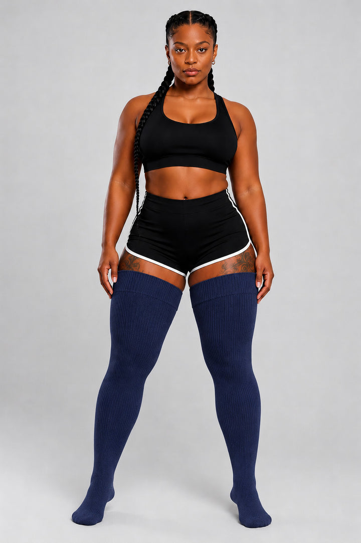 Navy blue thigh high plus size socks