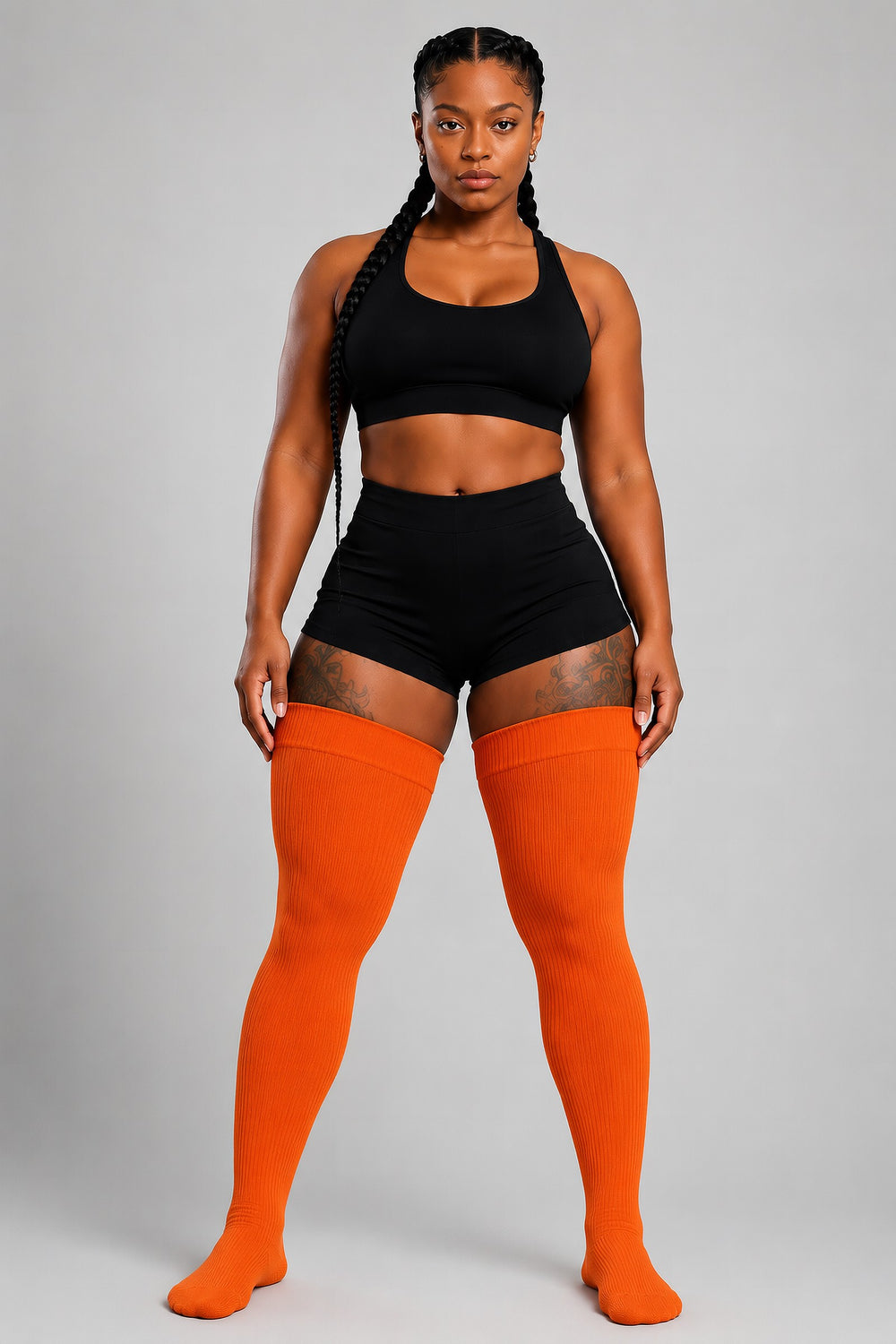 Orange pumpkin thigh high plus size socks