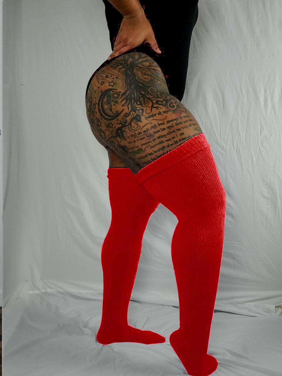 🍒 Cherry Red Solid Plus Size Thigh High Socks