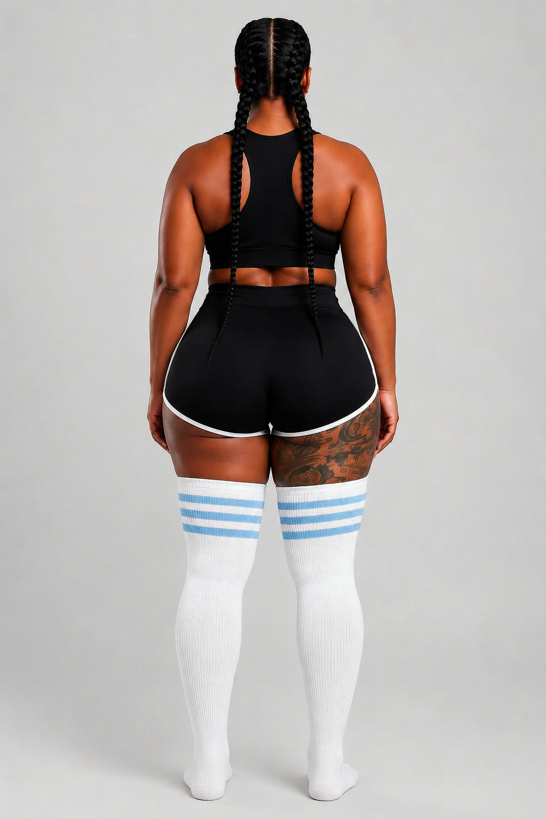 Blue and white striped plus size thigh high socks