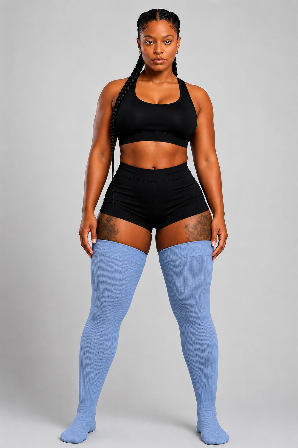 Sky blue thigh high plus size socks