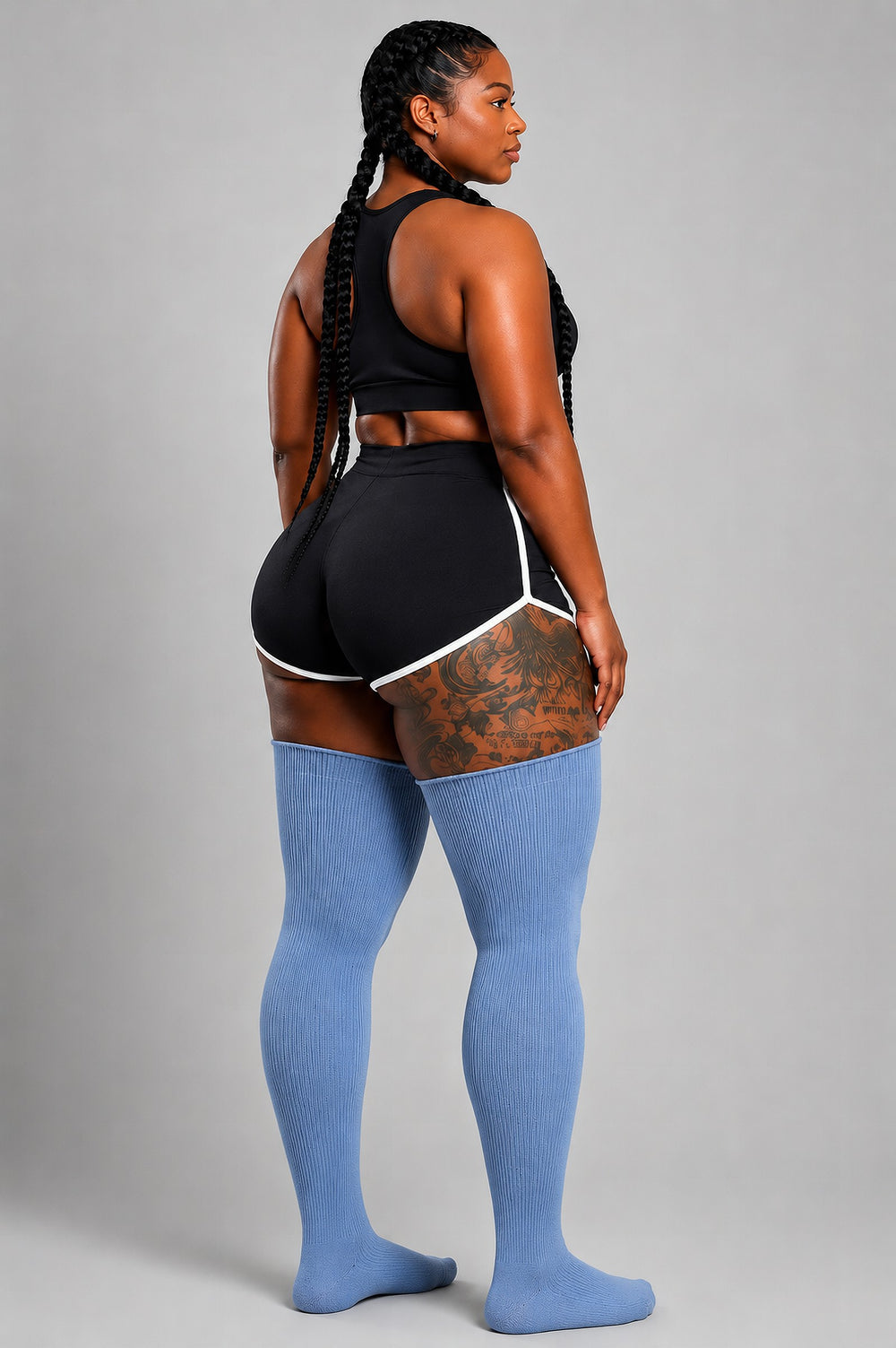 Sky blue thigh high plus size socks