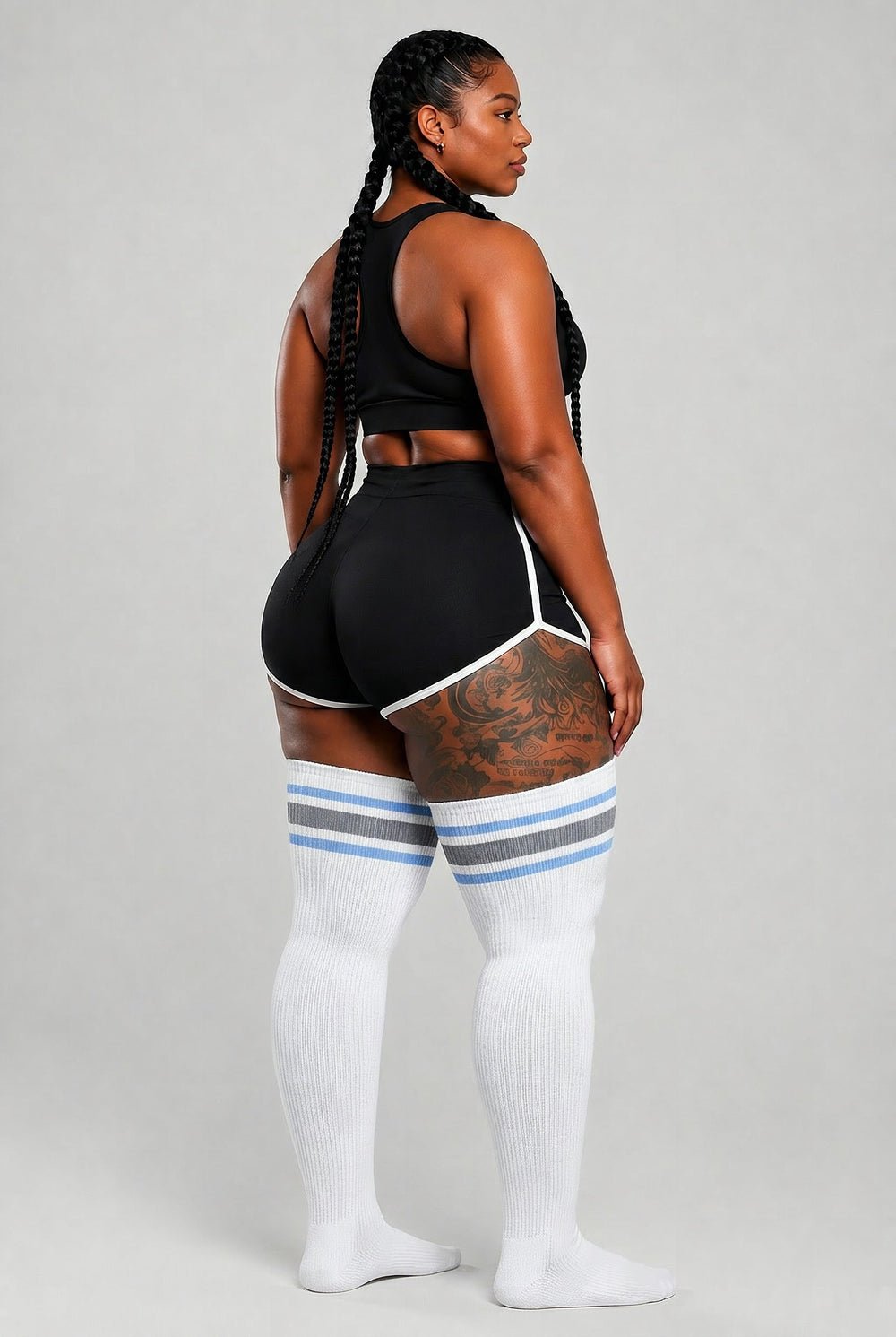 White plus size thigh high socks, Snow Angel style