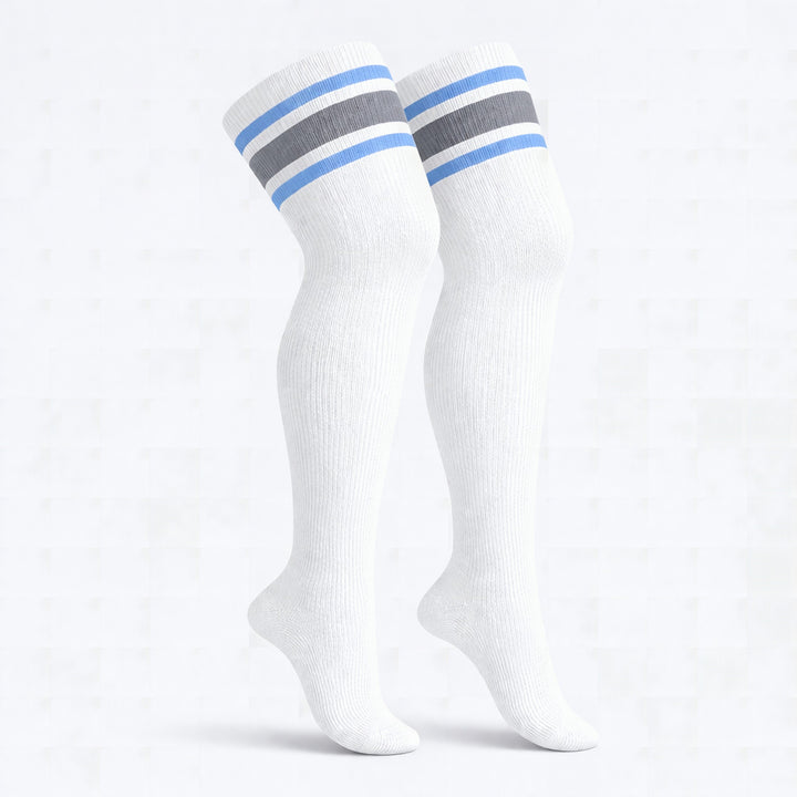 Plus size thigh high socks in white with snowflake pattern