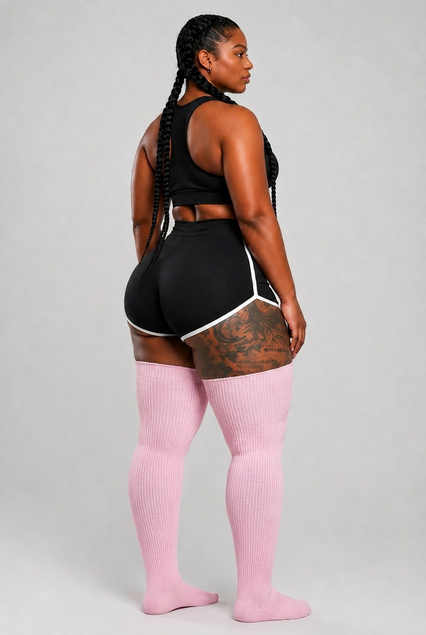 Plus size thigh high socks in solid bubblegum pink