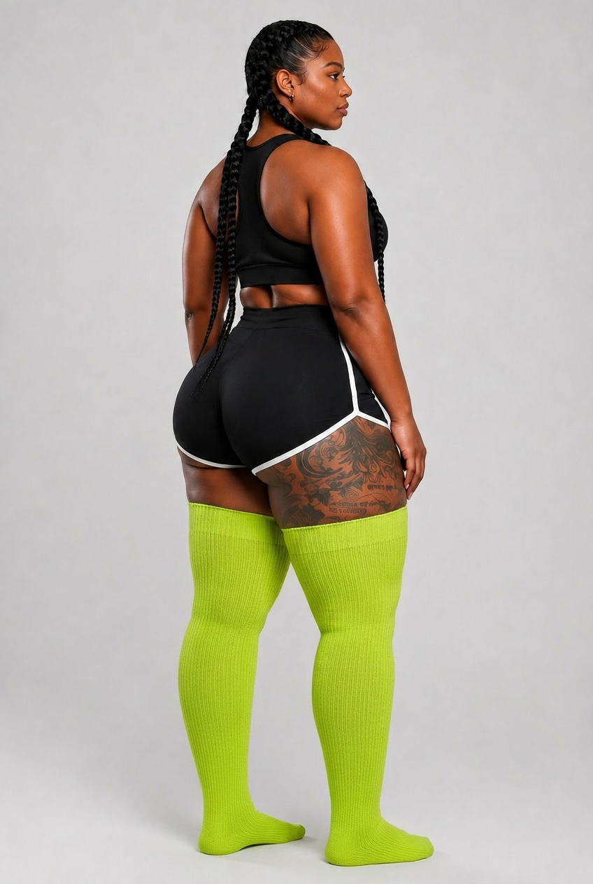 Plus size thigh high socks in bright lime green