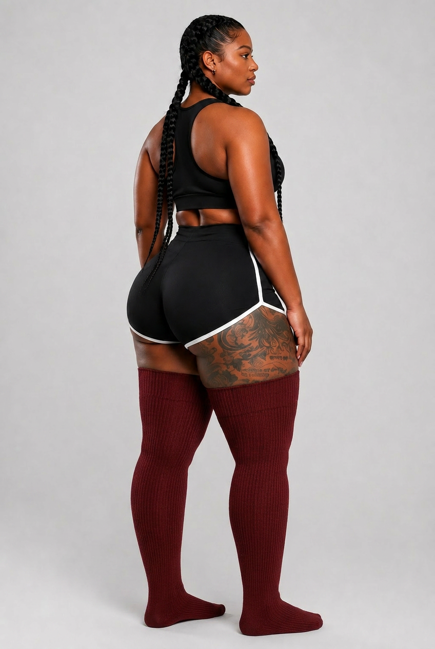Plus size thigh high socks in deep burgundy