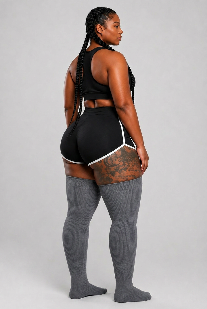 Charcoal gray solid thigh high plus size socks
