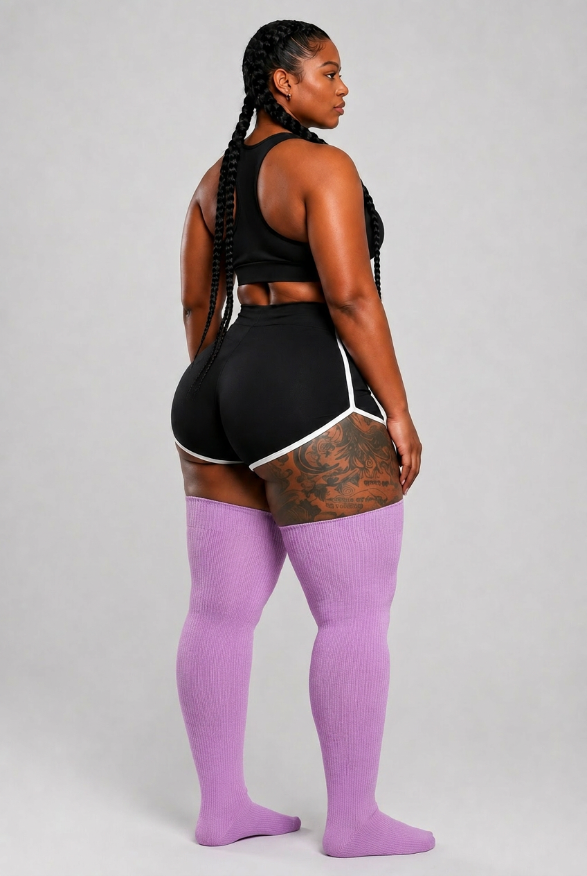 Plus size thigh high socks in soft lilac purple