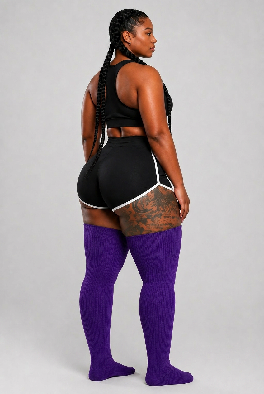 Plus size thigh high socks in amethyst purple