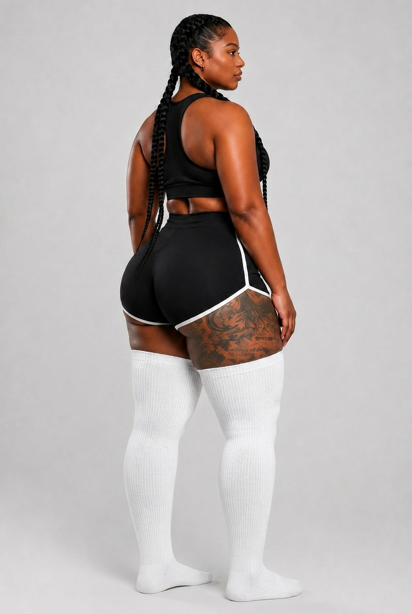 Plus size thigh high socks in soft white winter pattern