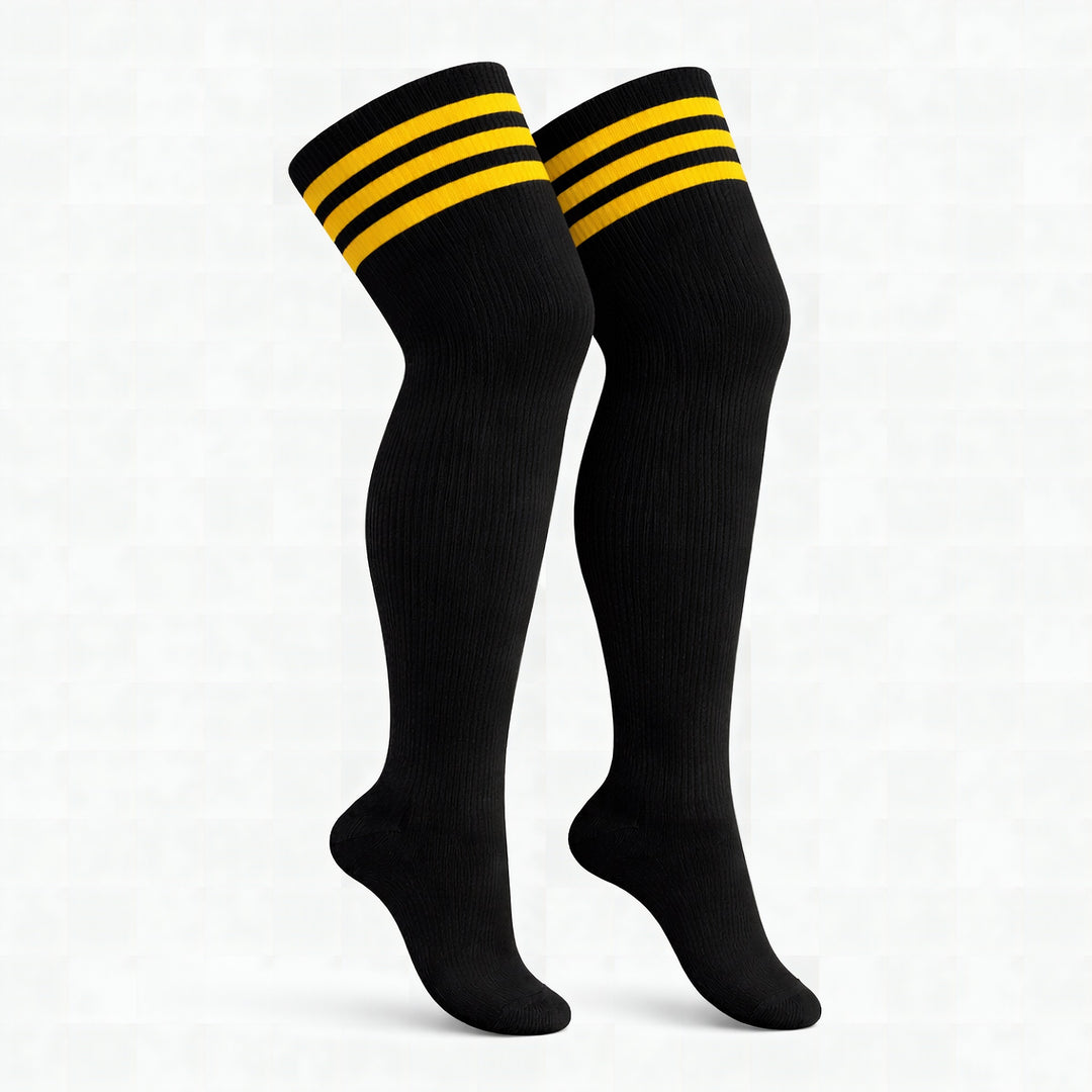 Plus size thigh high socks in gradient sunset horizon colors