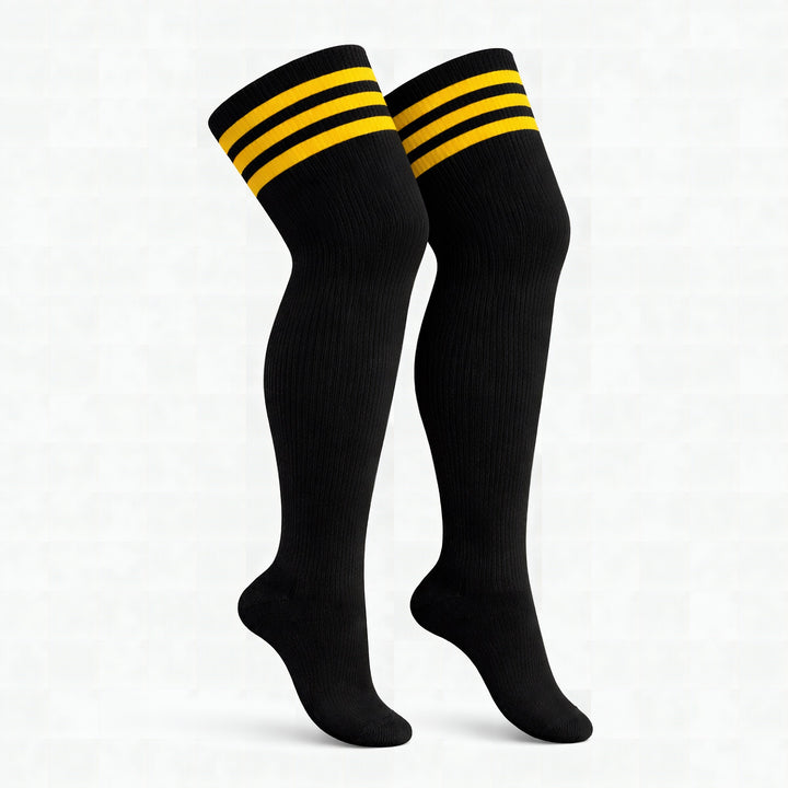 Plus size thigh high socks in gradient sunset horizon colors