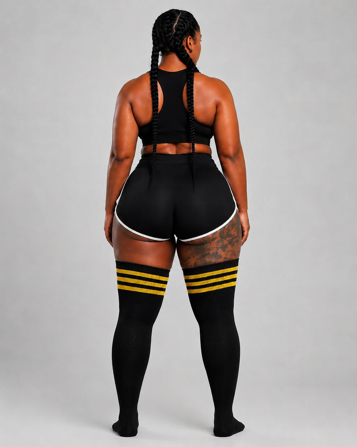 Plus size thigh high socks in gradient sunset horizon colors