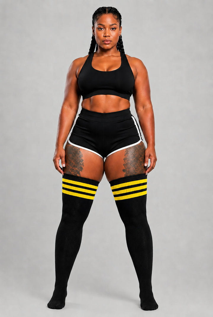 Plus size thigh high socks in gradient sunset horizon colors