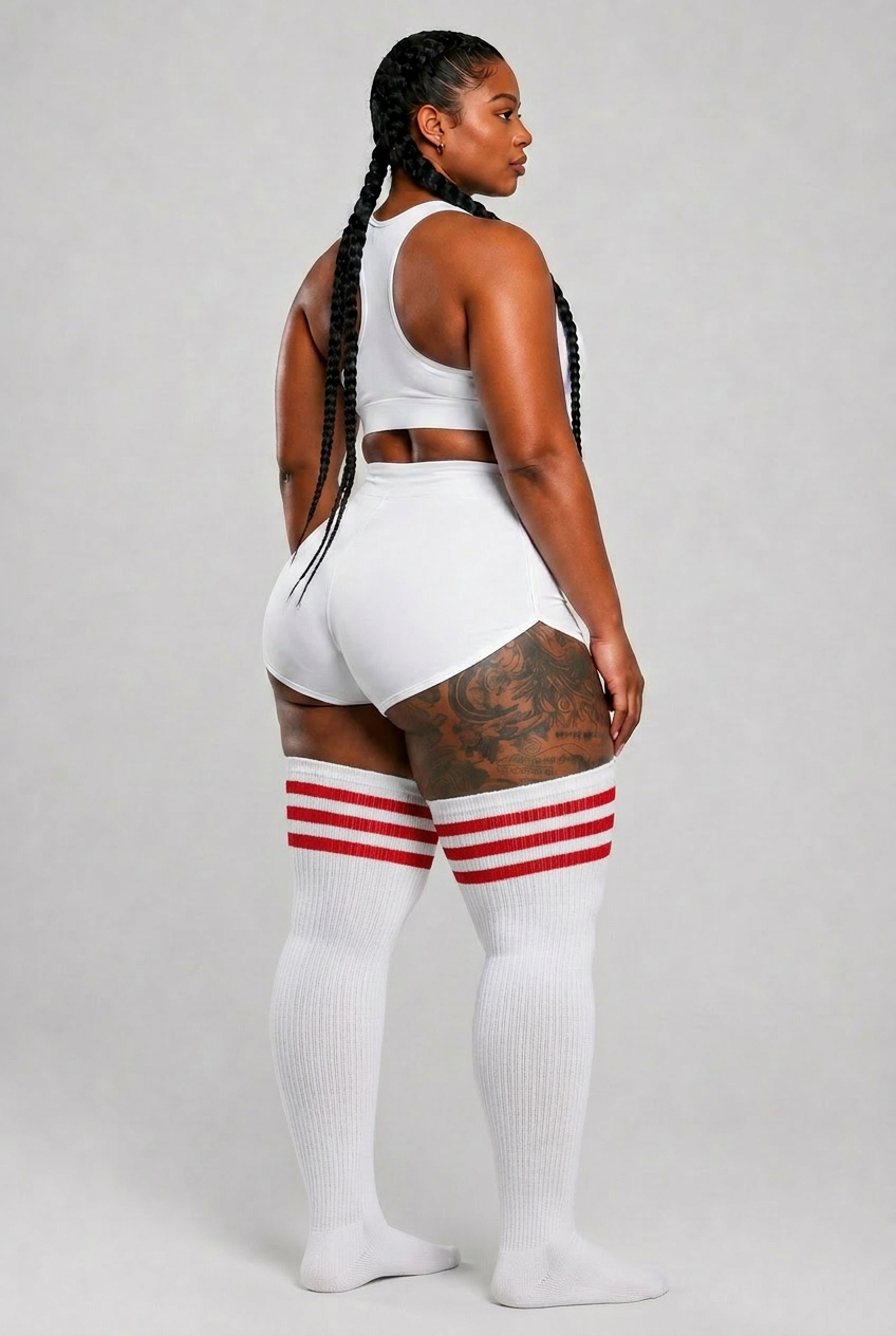 Red and white candy cane striped thigh high plus size socks