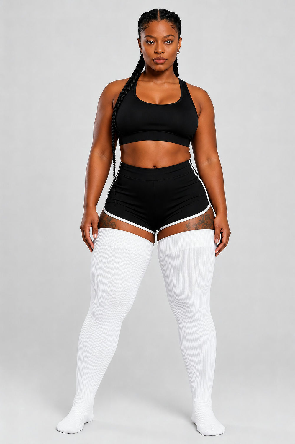 White thigh high plus size socks