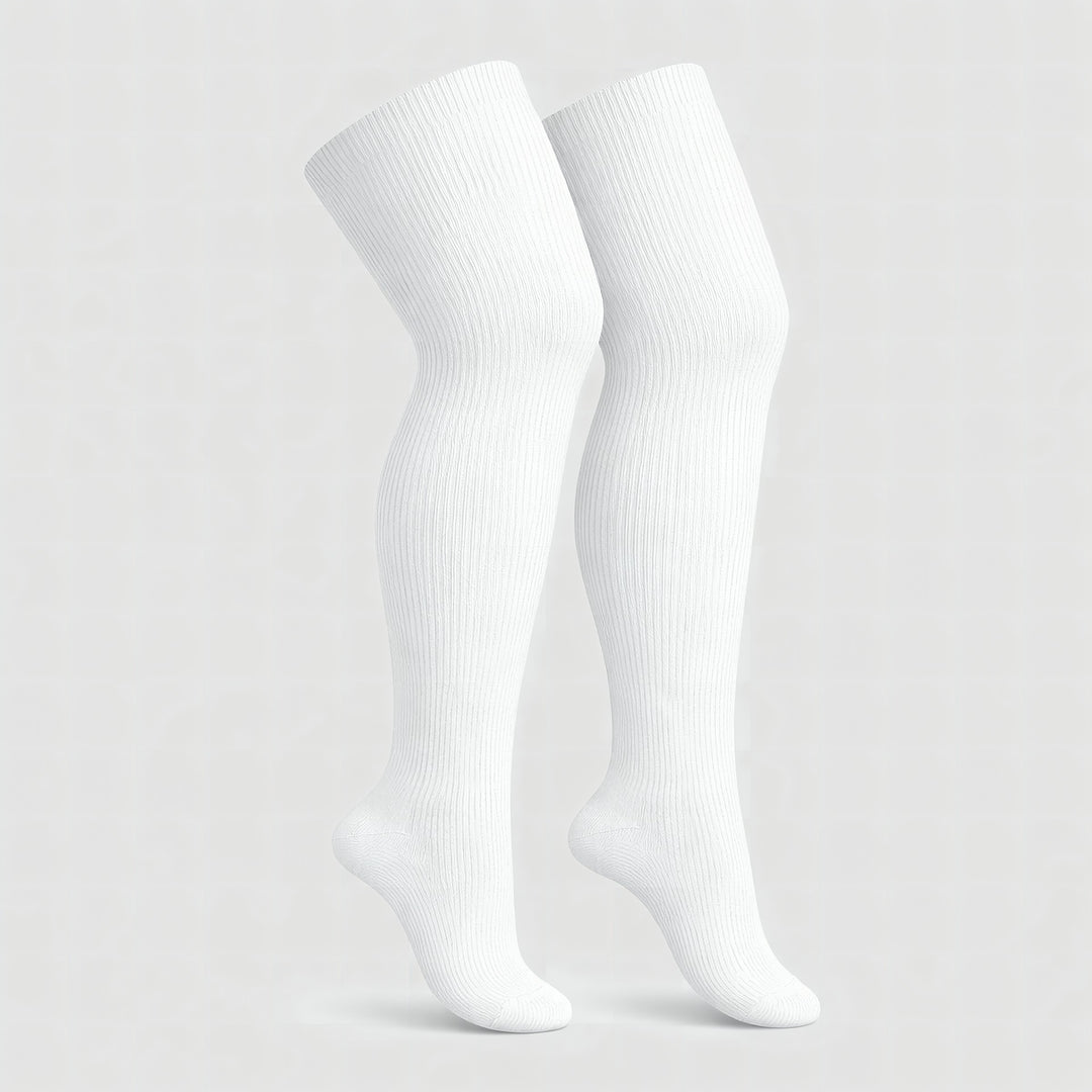 White plus size thigh high socks