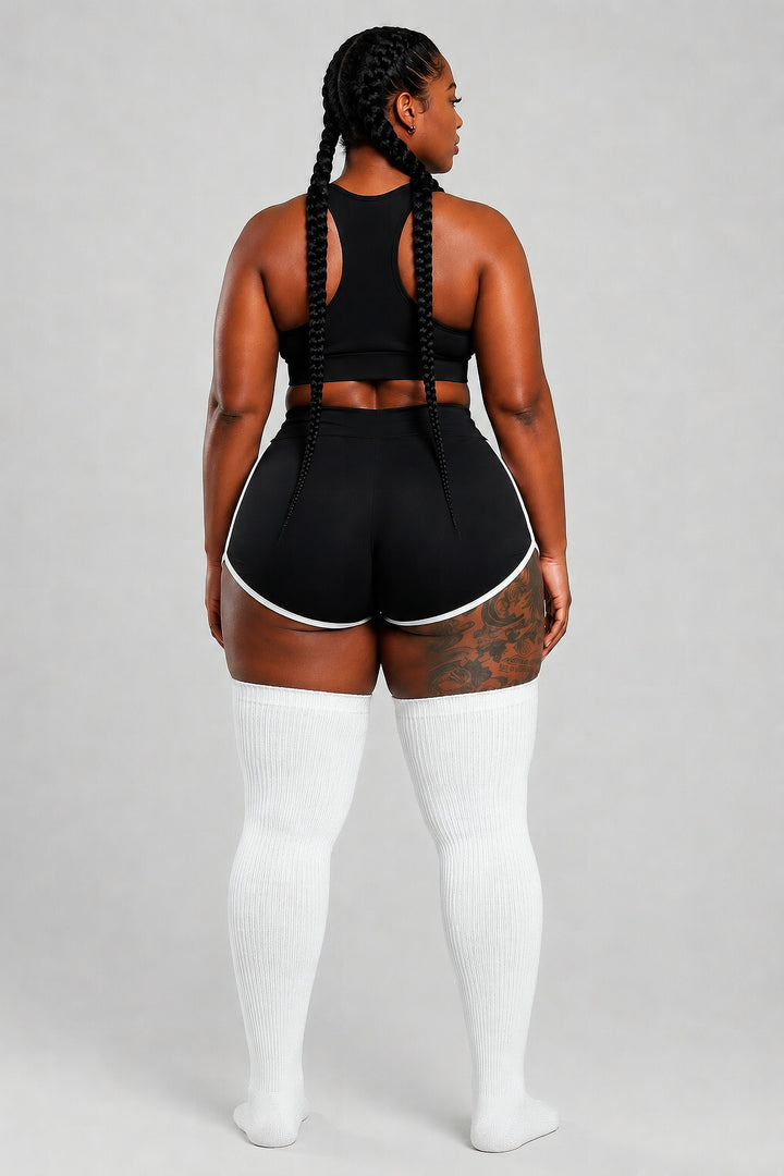 White plus size thigh high socks
