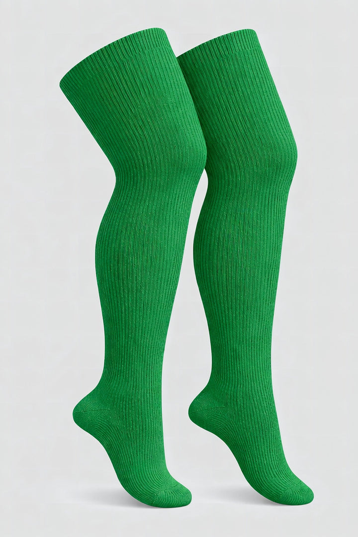 Plus size thigh high socks in solid emerald green