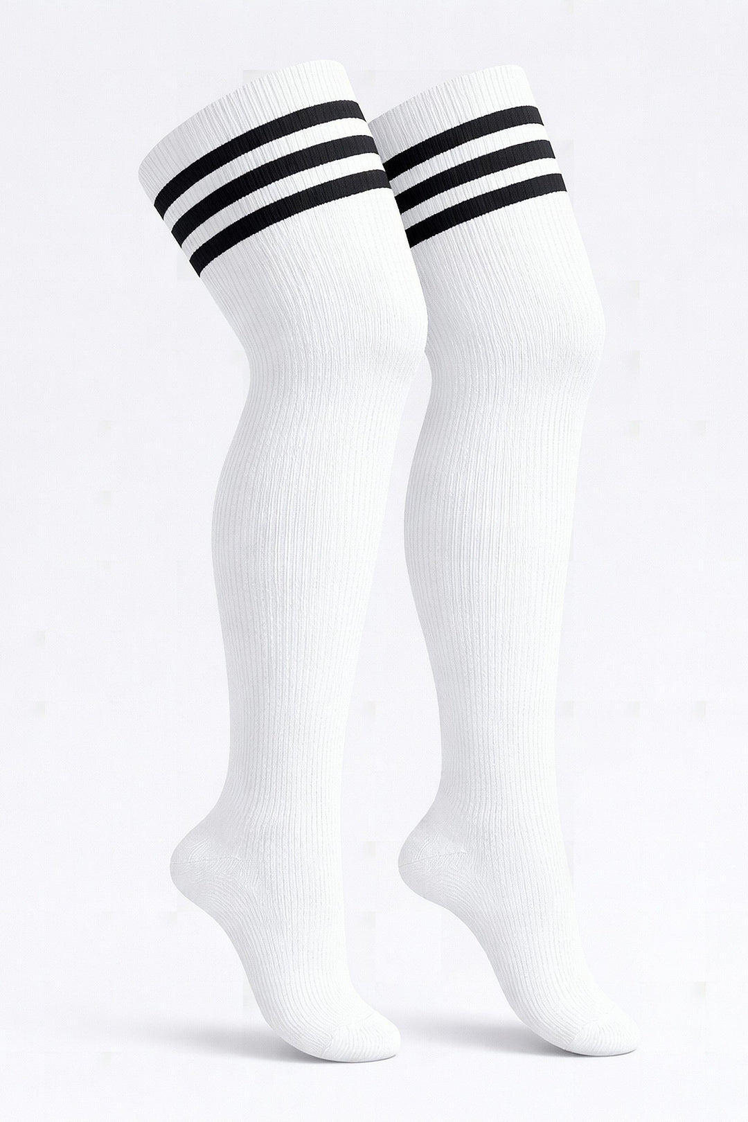 Plus size thigh high socks with multicolor horizontal stripes