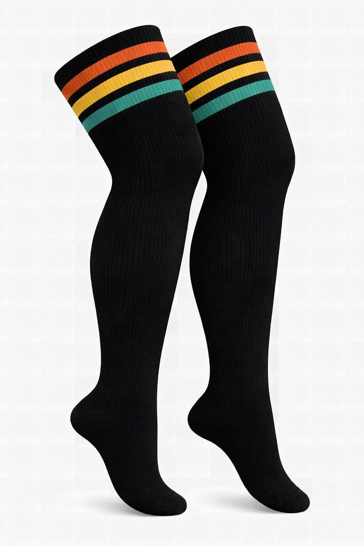 Plus size thigh high socks with heritage or cultural pattern design