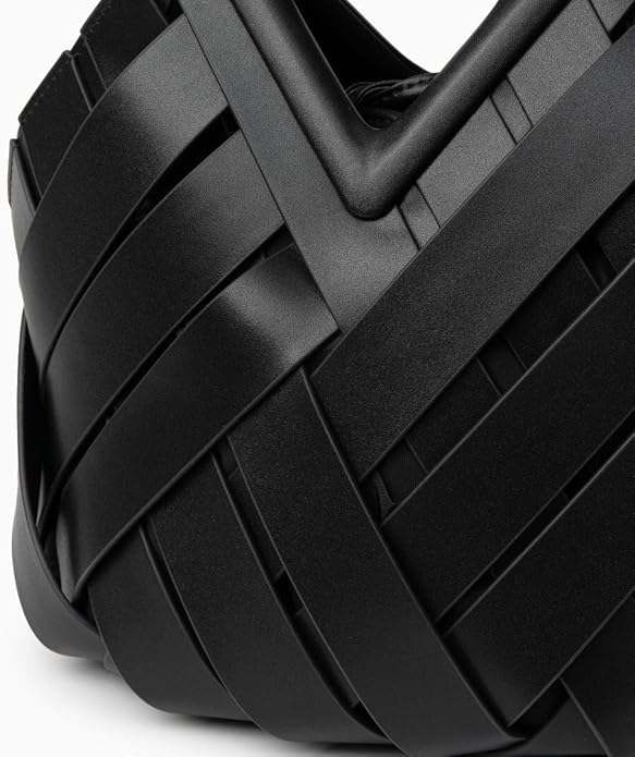 Close-up of the woven vegan leather panels in Onyx
