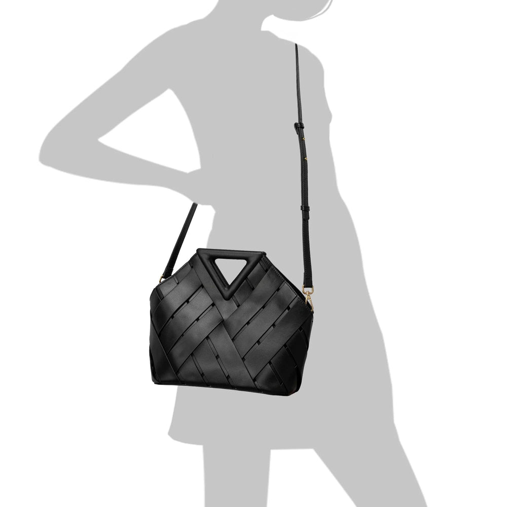 Woven Luxe Top Handle Bag in Onyx worn crossbody