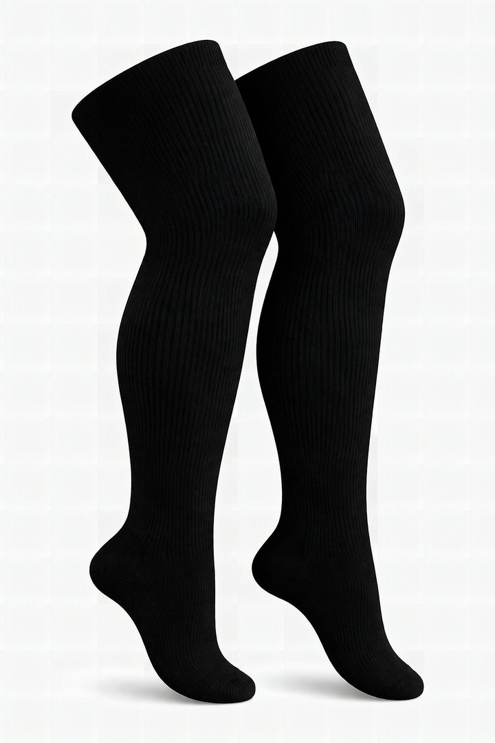 Solid black plus size thigh high socks