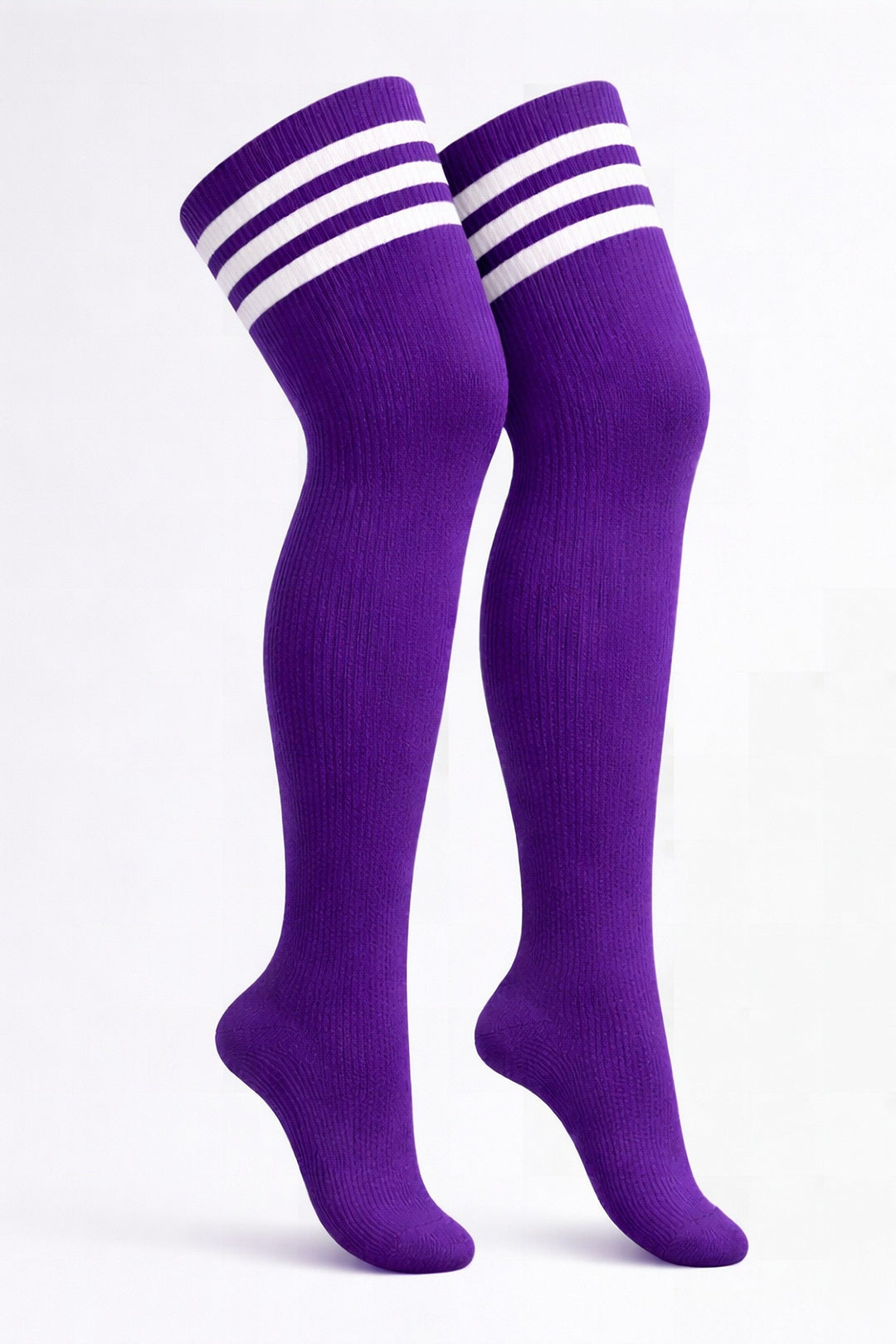 Purple and black striped plus size thigh high socks