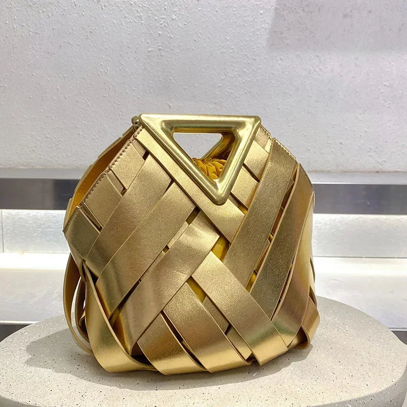 Woven Luxe Top Handle Bag in Gold
