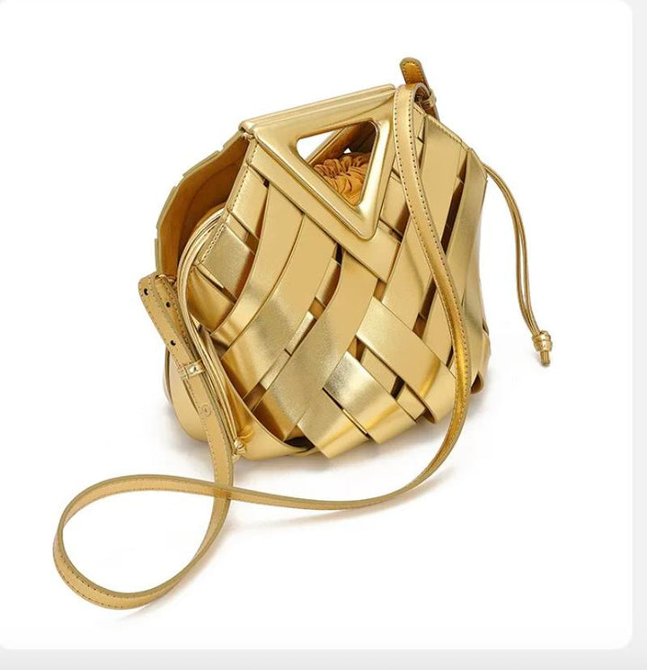Gold Woven Luxe bag with detachable crossbody strap