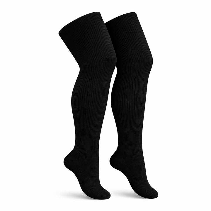 Black plus size thigh high socks