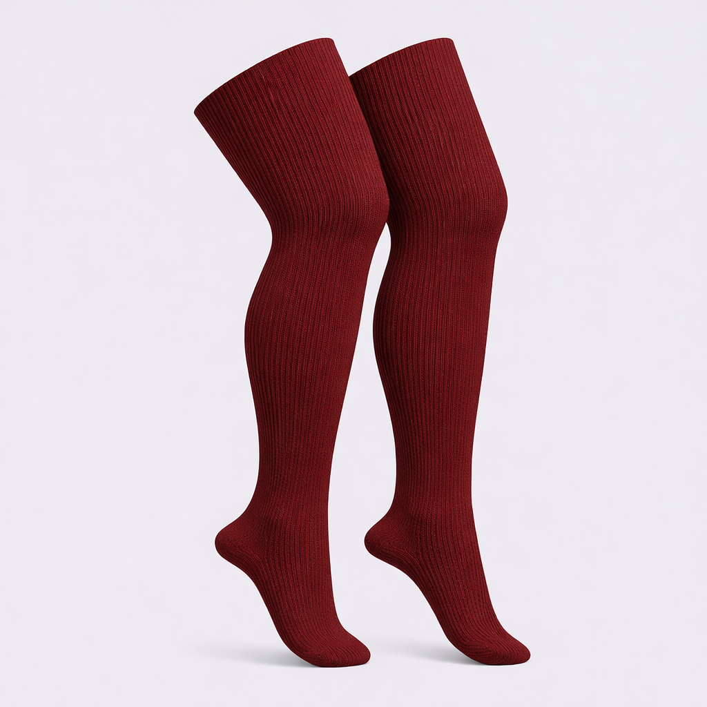 Plus size thigh high socks in solid burgundy red