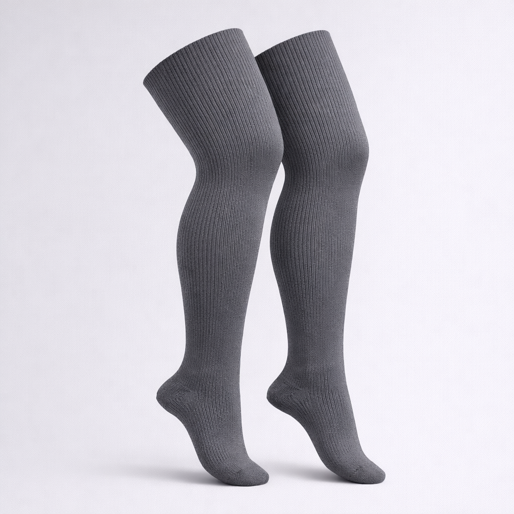 Solid charcoal gray plus size thigh high socks