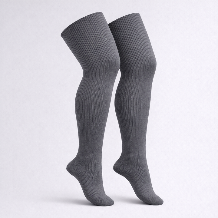 Solid charcoal gray plus size thigh high socks