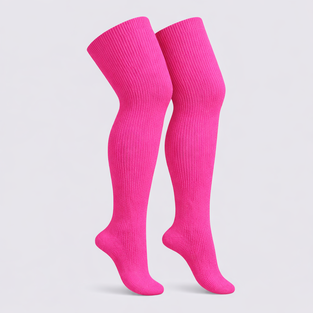 Solid fuchsia plus size thigh high socks