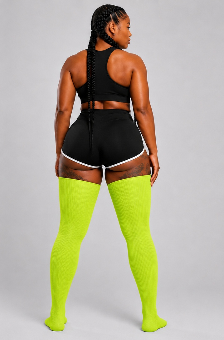 Lime green plus size thigh high socks