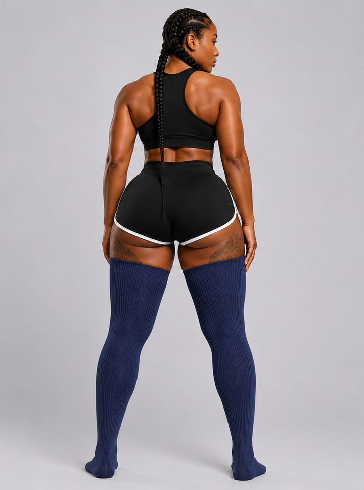 Navy blue plus size thigh high socks