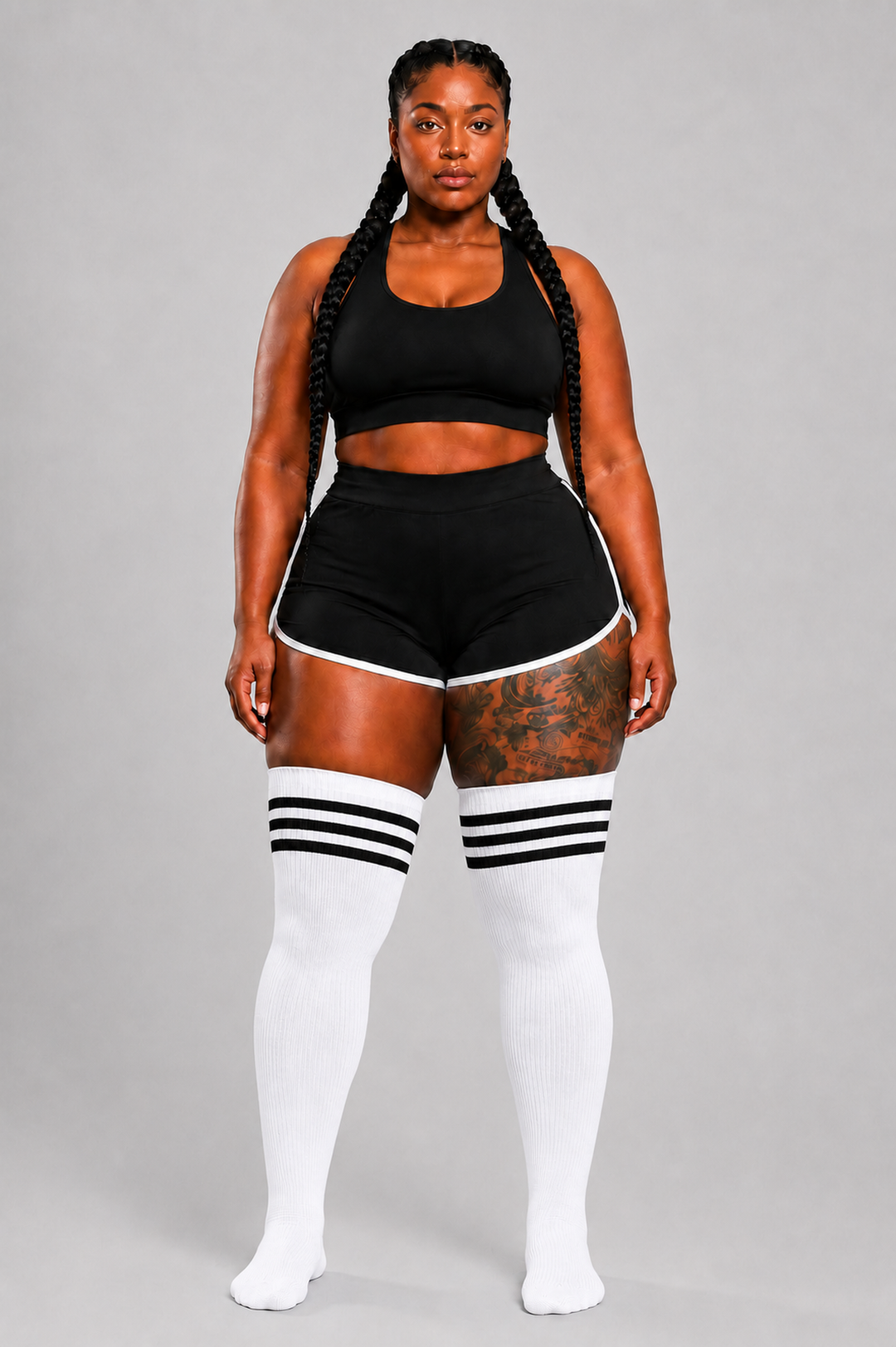Striped thigh high plus size socks in multicolor summit pattern