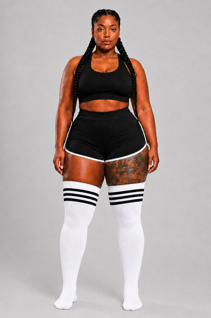 Striped thigh high plus size socks in multicolor summit pattern